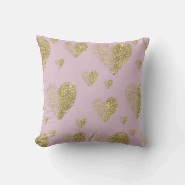 Pink and Gold Hearts Cushion (Front)