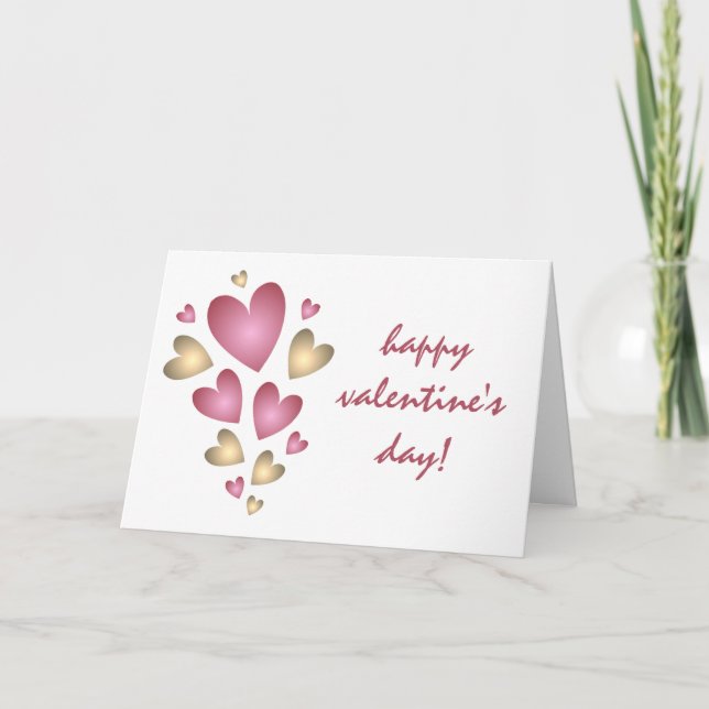 Pink and Gold Hearts Happy Valentine's Day Holiday Card (Front)