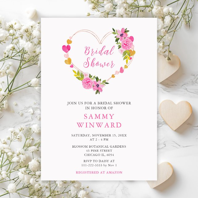 Pink and Gold Hearts Valentine Bridal Shower Invitation (Creator Uploaded)