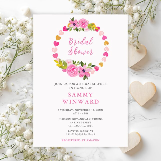 Pink and Gold Hearts Valentine Bridal Shower Invitation (Creator Uploaded)