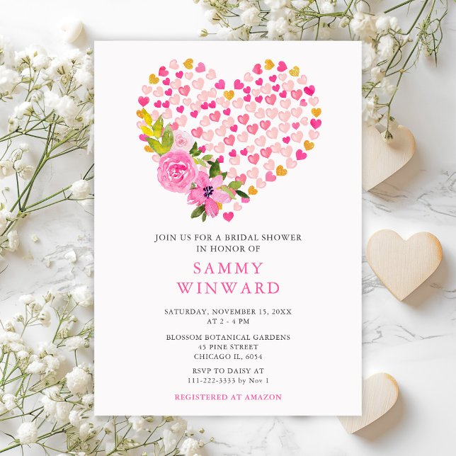 Pink and Gold Hearts Valentine Bridal Shower Invitation (Creator Uploaded)