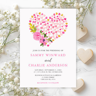 Pink and Gold Hearts Valentine Wedding Invitation