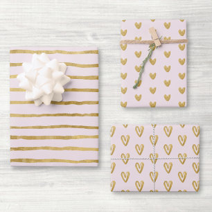 Pink and Gold Hearts Wrapping Paper Sheet