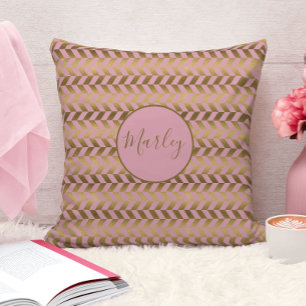 Pink and Gold Herringbone Personalised Cushion