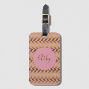 Pink and Gold Herringbone Personalised Luggage Tag