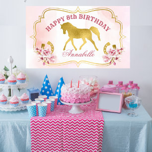 Pink and gold horse party trotting gold horse bann poster