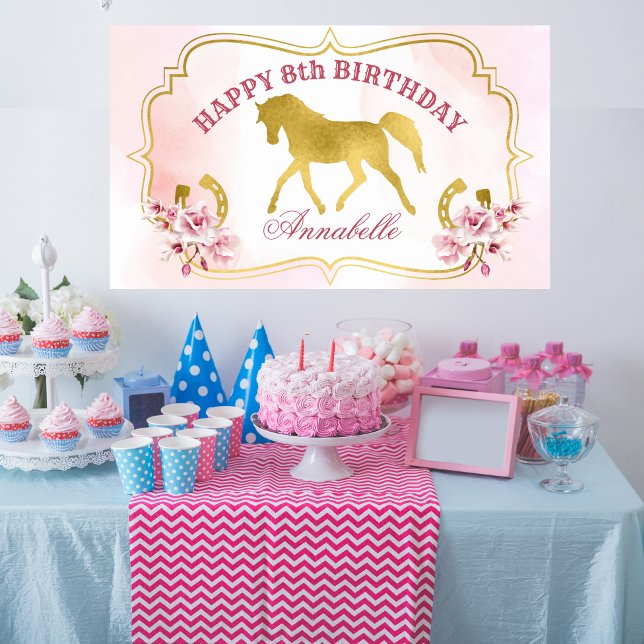 Pink and gold horse party trotting gold horse bann poster (Creator Uploaded)