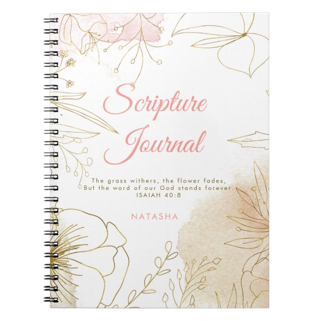 Pink and Gold Illustrated Floral Scripture Journal (Front)