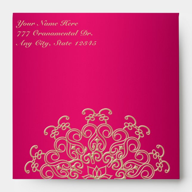 PINK AND GOLD INDIAN STYLE SQUARE ENVELOPE (Front)
