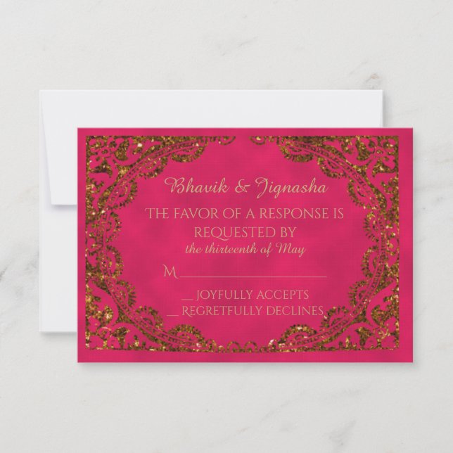 Pink and Gold Indian Wedding Response Card (Front)