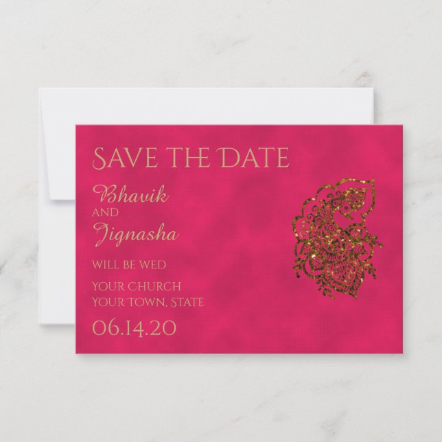 Pink and Gold Indian Wedding Save the Date (Front)