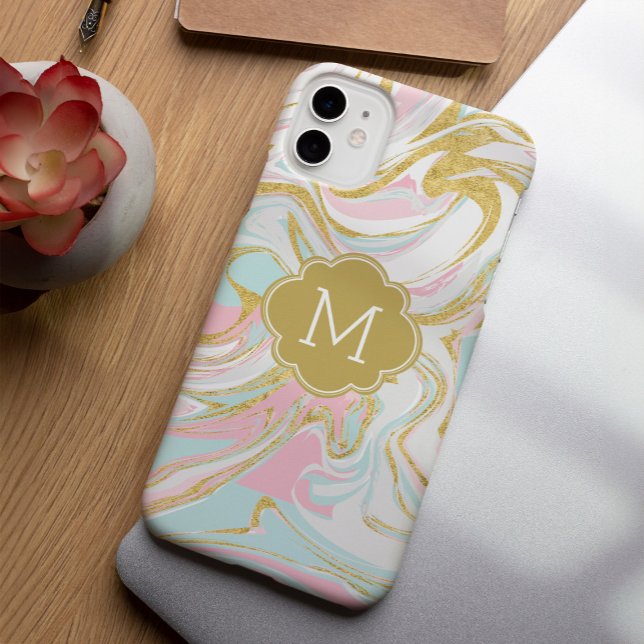 Pink and Gold Ink Marble Monogram Case-Mate iPhone Case (Creator Uploaded)
