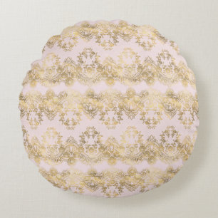 Pink and Gold Lace Round Cushion