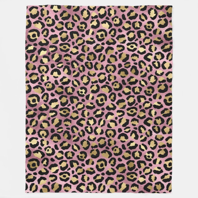 Pink and Gold Leopard Print Fleece Blanket (Front)