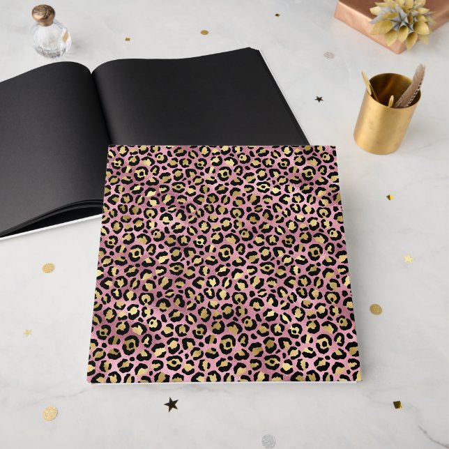 Pink and Gold Leopard Print Guest Book (Front Open)