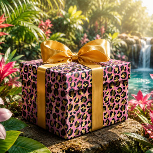Pink and Gold Leopard Print Wrapping Paper