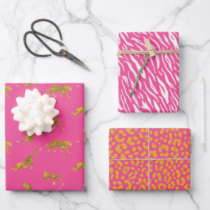 Pink and Gold Leopard Print Wrapping Paper Sheet