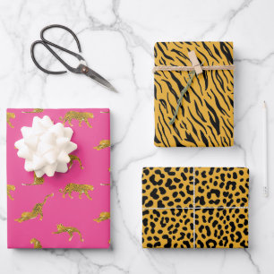 Pink and Gold Leopard Print Wrapping Paper Sheets
