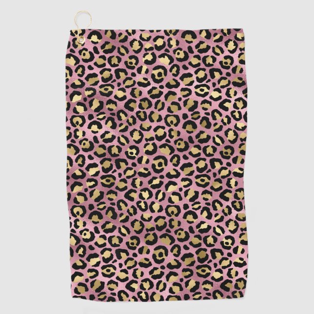 Pink and Gold Leopard Series Design 15 Golf Towel (Front)