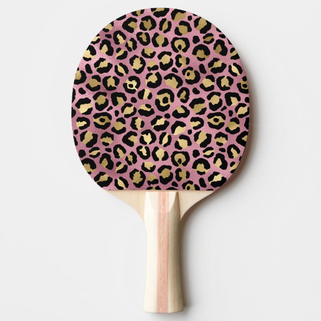 Pink and Gold Leopard Series Design 15 Ping Pong Paddle (Front)
