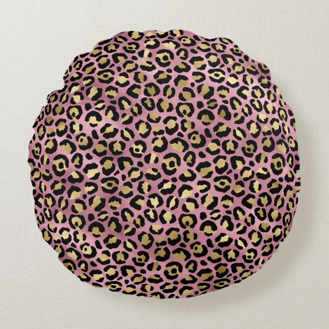 Pink and Gold Leopard Series Design 15 Round Cushion (Front)