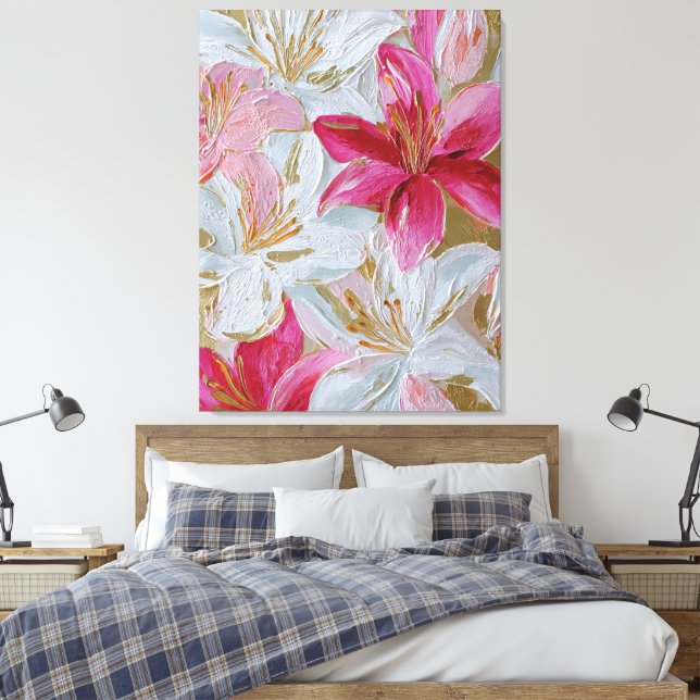 Pink and Gold Lily Texture Abstract Wall Art (Insitu(Bedroom))