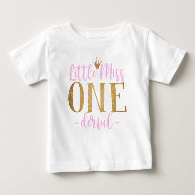 Pink and Gold Little Miss One Derful Baby T-Shirt (Front)