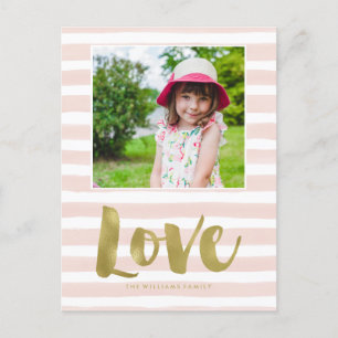 Pink and Gold "Love" Valentines Day Photo Holiday Postcard