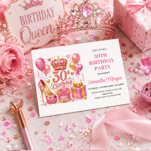 Pink And Gold Luxe Glitter 30th Birthday Party Inv Invitation