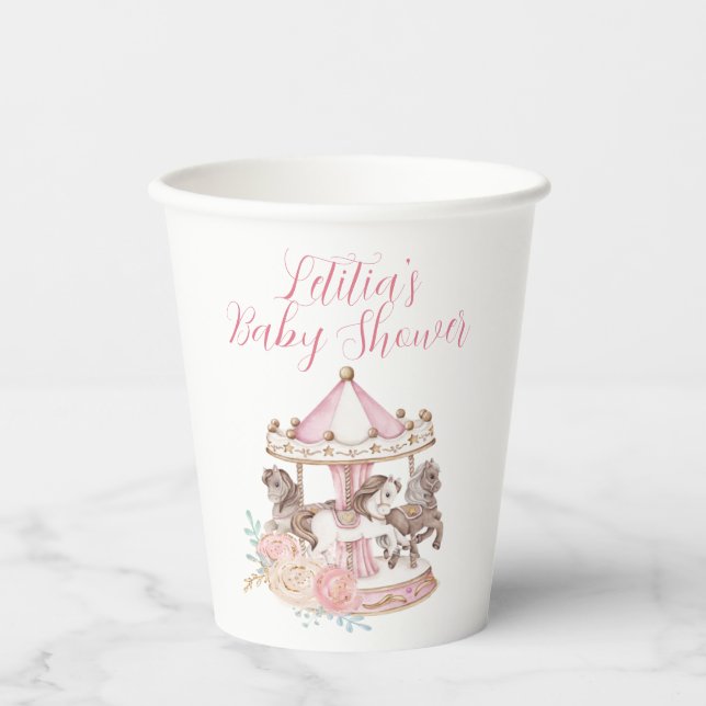 Pink and Gold Magical Carousel Paper Cup (Front)