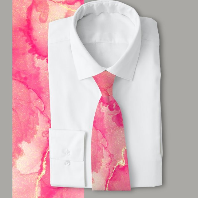 Pink and Gold Marble Abstract Pattern  Tie (Luxurious inky abstract pink with gold touches. Perfect for a garden wedding or pink and gold theme )