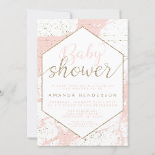 Pink and Gold Marble Baby Shower Invitation
