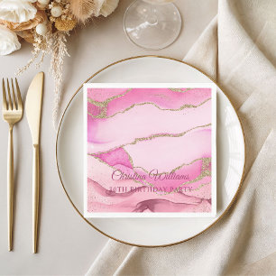Pink and Gold Marble Birthday Party Napkin