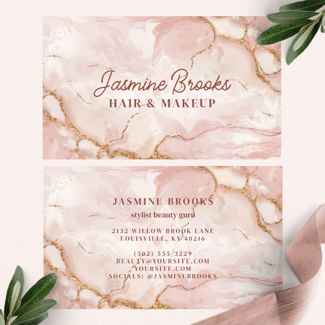 Pink and Gold Marble Chic Glam Business Card (Creator Uploaded)