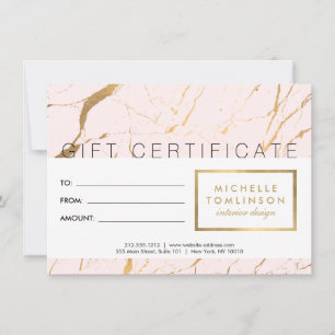 Pink and Gold Marble Designer Gift Certificate
