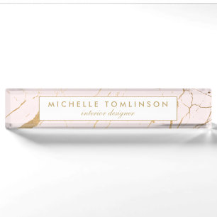 Pink and Gold Marble Designer Nameplate