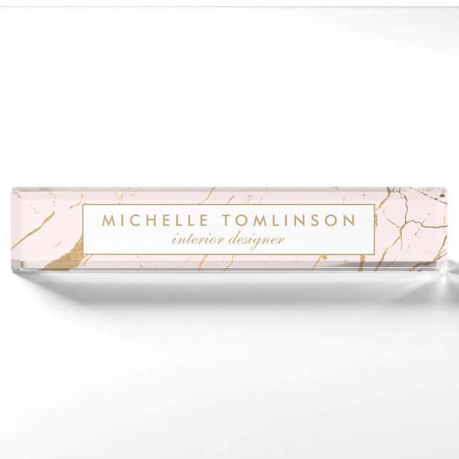 Pink and Gold Marble Designer Nameplate (Front)