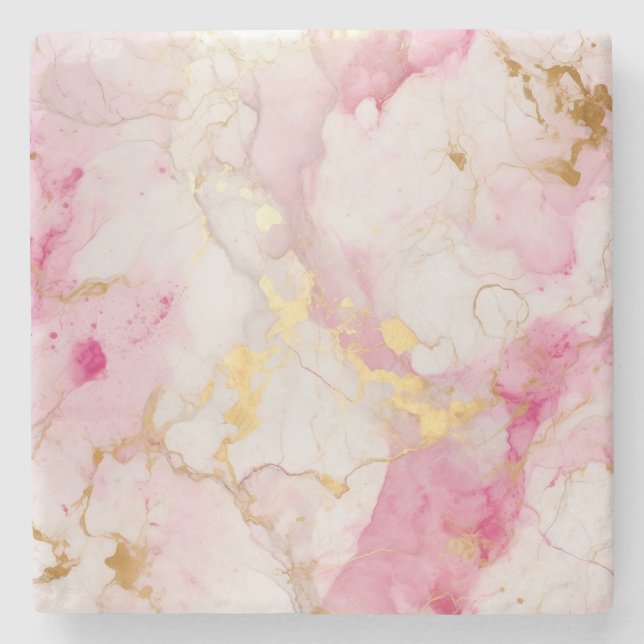 Pink and gold Marble effect Stone Coaster (Front)
