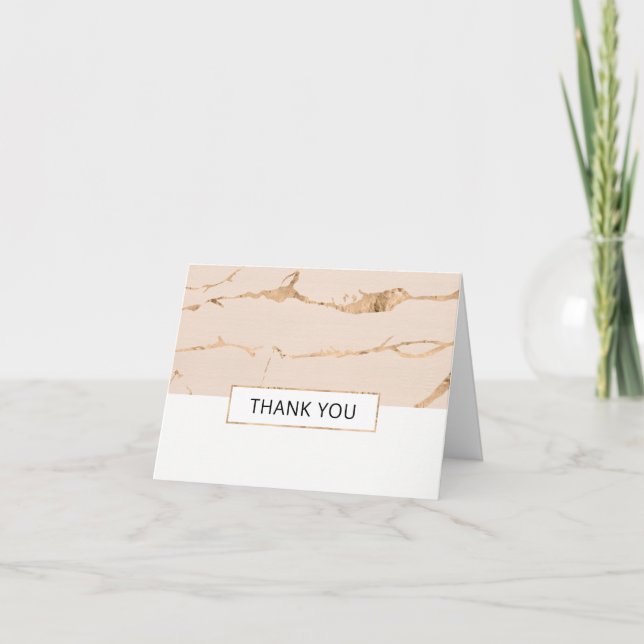 Pink and gold marble effect thank you card- folded card (Front)