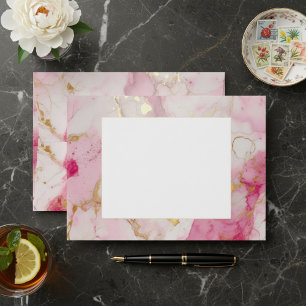 Pink and Gold marble effect wedding envelope