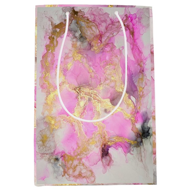 Pink and Gold Marble  Medium Gift Bag (Front)