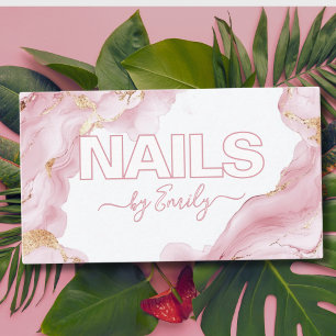Pink and Gold Marble Nail Artist Business Card
