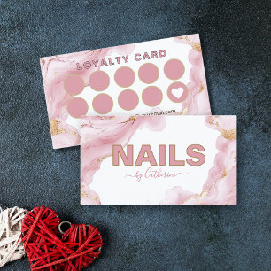 Pink and Gold Marble nail salon Manicurist Loyalty Card