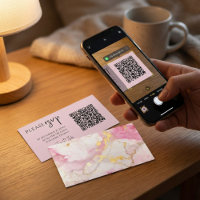 Pink and gold marble QR code for weddings RSVP