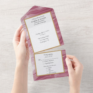 Pink and Gold Marble Swirl Pattern All In One Invitation