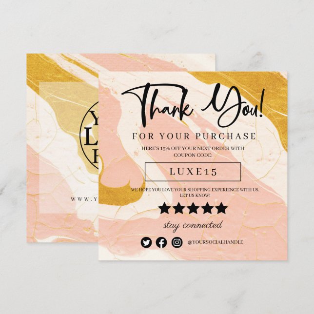 Pink and Gold Marble Thank You Discount Card (Front/Back)