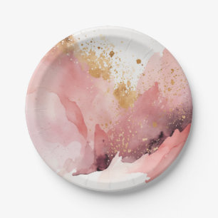 Pink and gold marble watercolor decoration paper plate