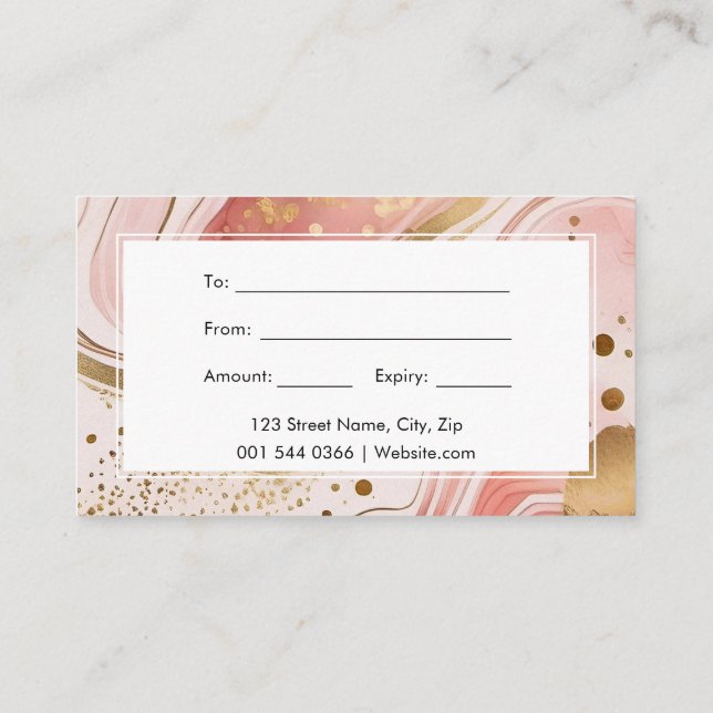 Pink and Gold Marble Watercolor Gift Certificate (Back)