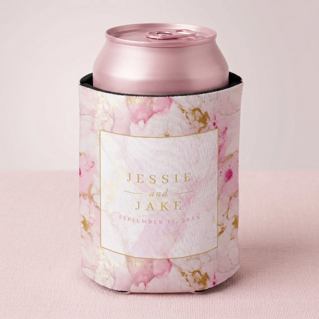 Pink and gold marble Wedding Can Cooler (Pink and gold marble Wedding Can Cooler)