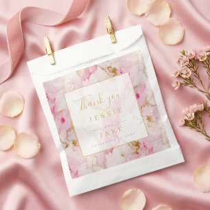 Pink and gold marble wedding favour bags